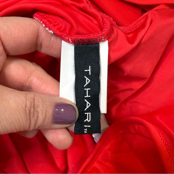 NWOT Tahari Red Ruffle One Piece Swimsuit Sample Ruched Tummy Control Sz S - Picture 5 of 9